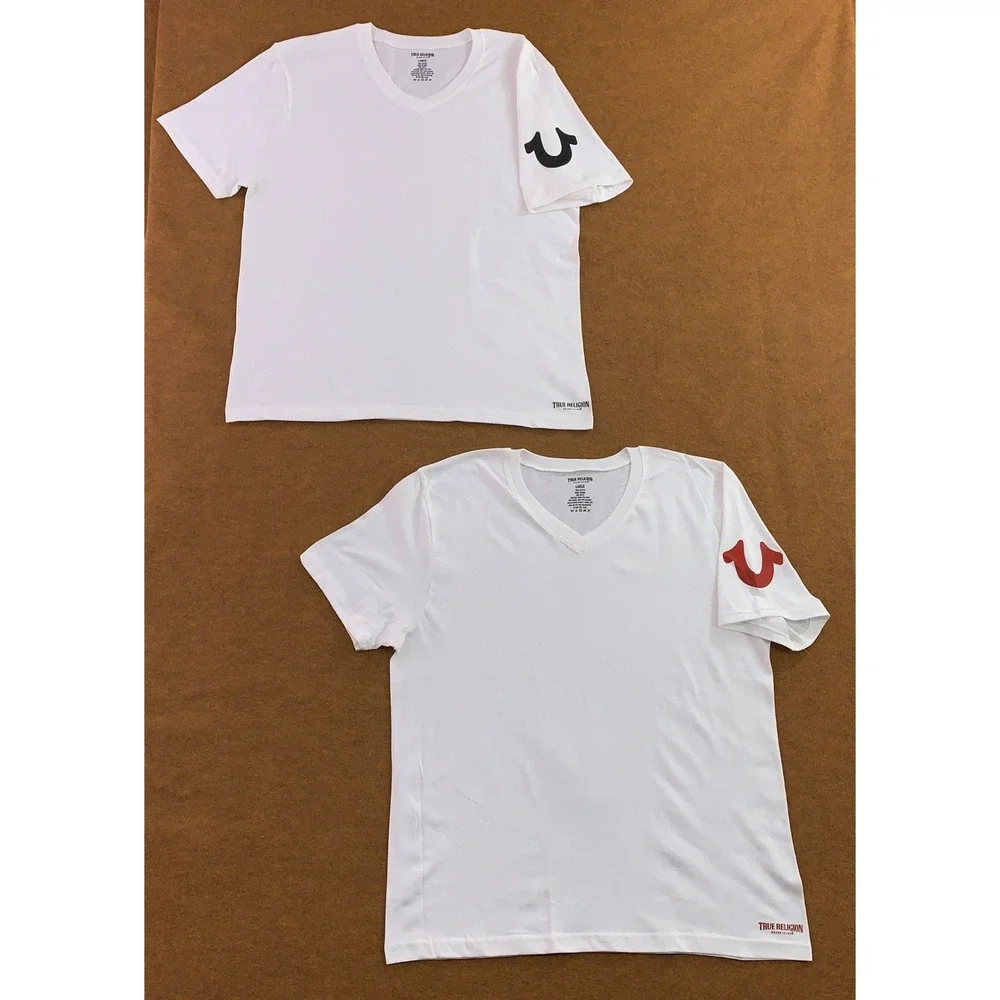 True Religion Mens Large White Horseshoe Logo V-Neck 2 Pack T-Shirts